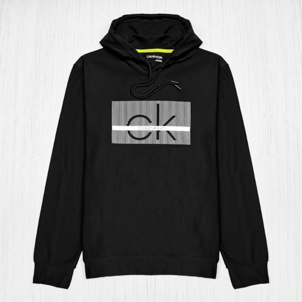 NWT Men’s Size X-Small Calvin Klein Linear Logo Print Drawstring Hoodie In Black